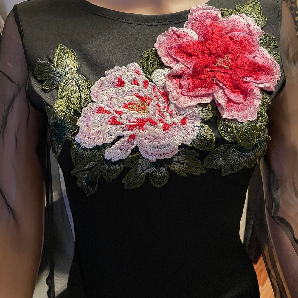 Black Evening dress with embroidered detail. - Picture 2 of 5